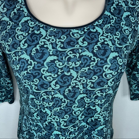 XL Petite Apostrophe Green Jacquard Print Stretch Top Women’s Extra Large Fitted - Picture 3 of 7